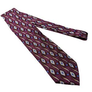 Elegant Burgundy Geometric Diamond Pattern 100% Silk Tie by Rooster Classic